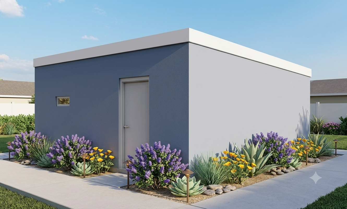 The Point Dume exterior render, a modern 1-bedroom ADU or garage conversion